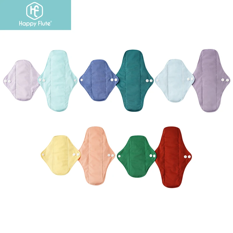 Happy Flute 10Pcs/Set Bamboo Charcoal Menstrual Pads Reusable Sanitary Pads For Women