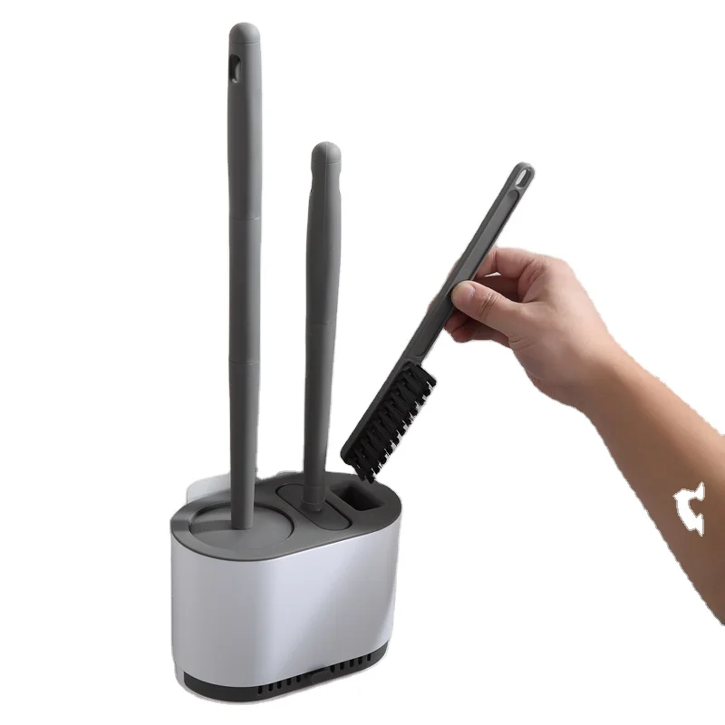 2023 Grey Diatom mud TPR toilet brush no dead ends long handle Bathroom Silicone toilet brush and Holder Toilet  Brush set