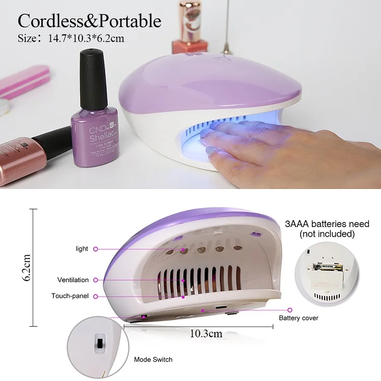 TOUCHBeauty new arrival nail polish cure UV lamp set UV nail gel dryer power battery mini size