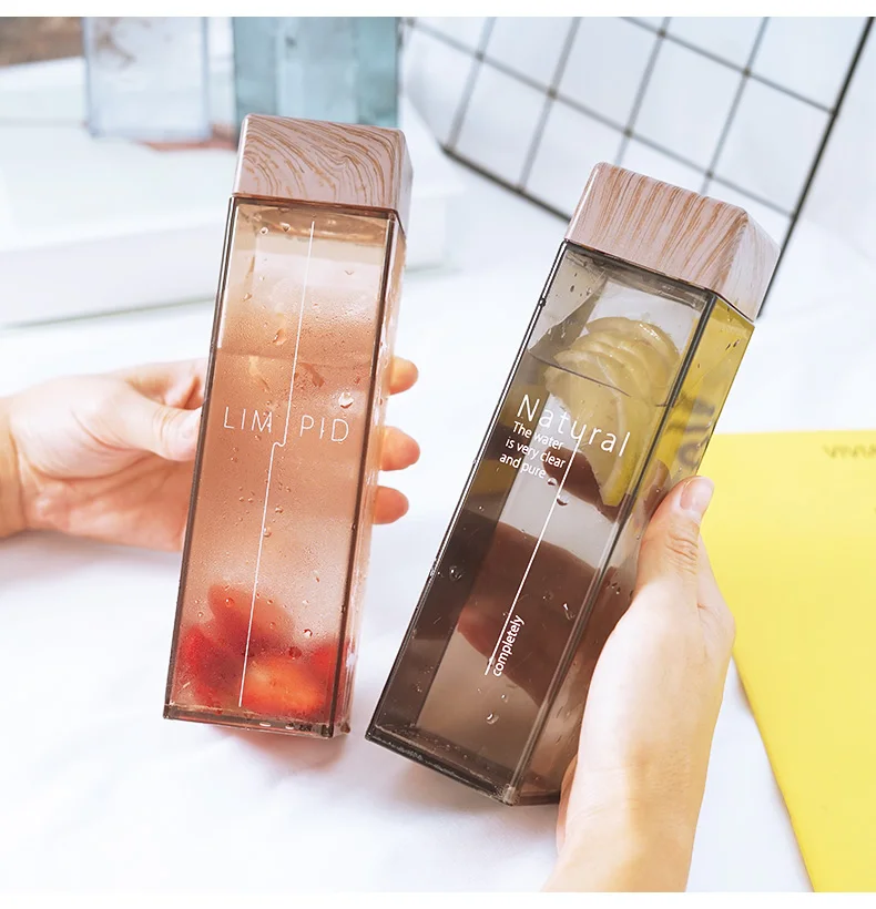 Custom Colorful Logo  sport water bottle Fruit Infusion Square Plastic  portable transparent clear plastic square water bottle