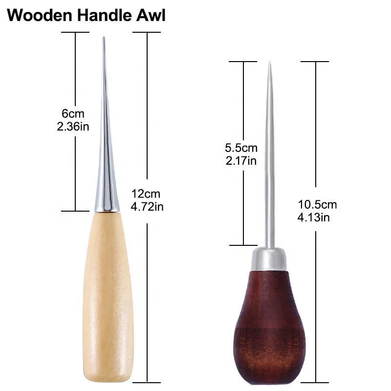 Stitcher Leather Craft Awl Punch Hole Leather Tools Wooden Handle Awls DIY Leather Tent Sewing Awl Shoes Repair Tool Hand