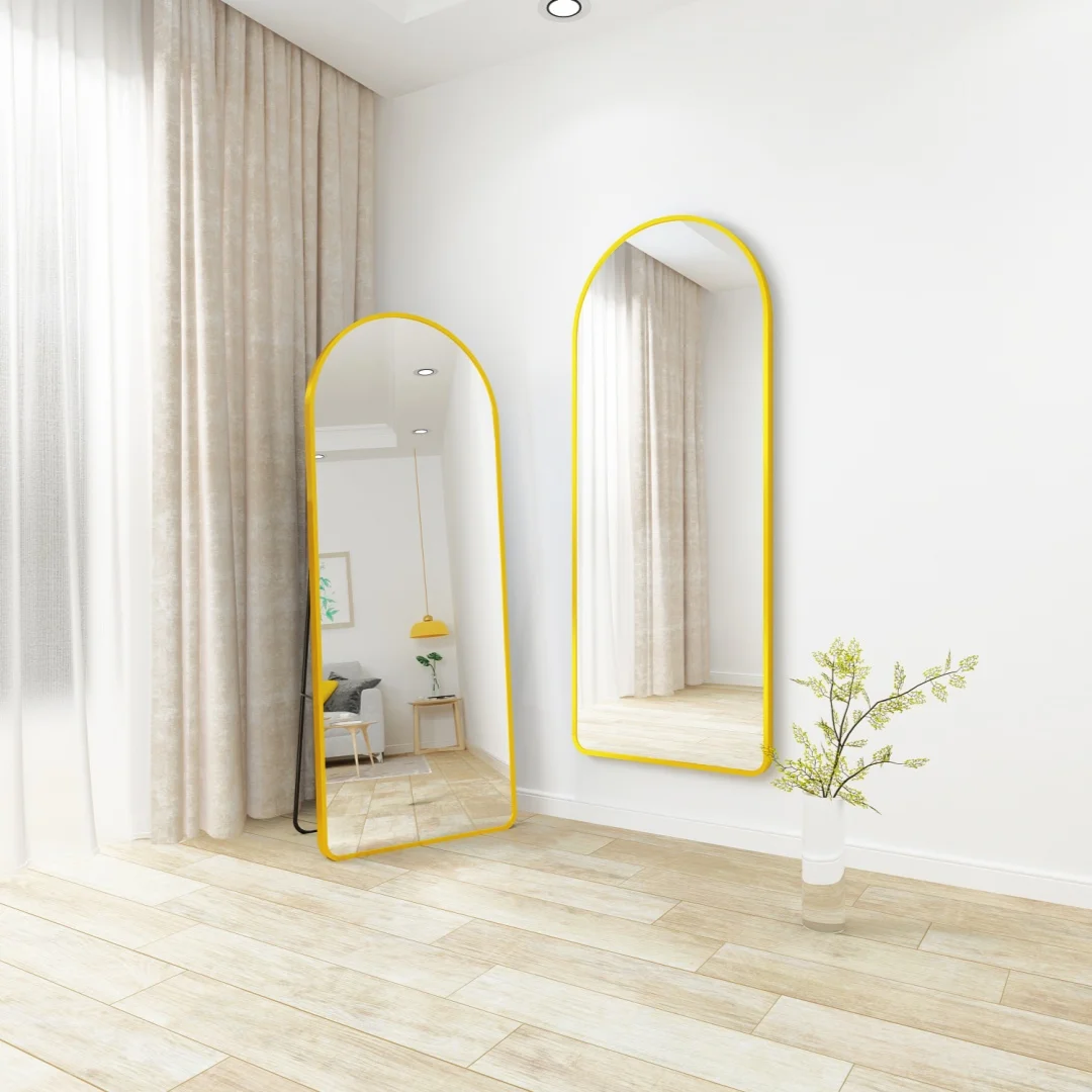 Factory Supply Explosion Proof Ubreakable Tempered Glass Metal Frame Arch Dressing Floor Standing Wall Hanging Home Decor Mirror