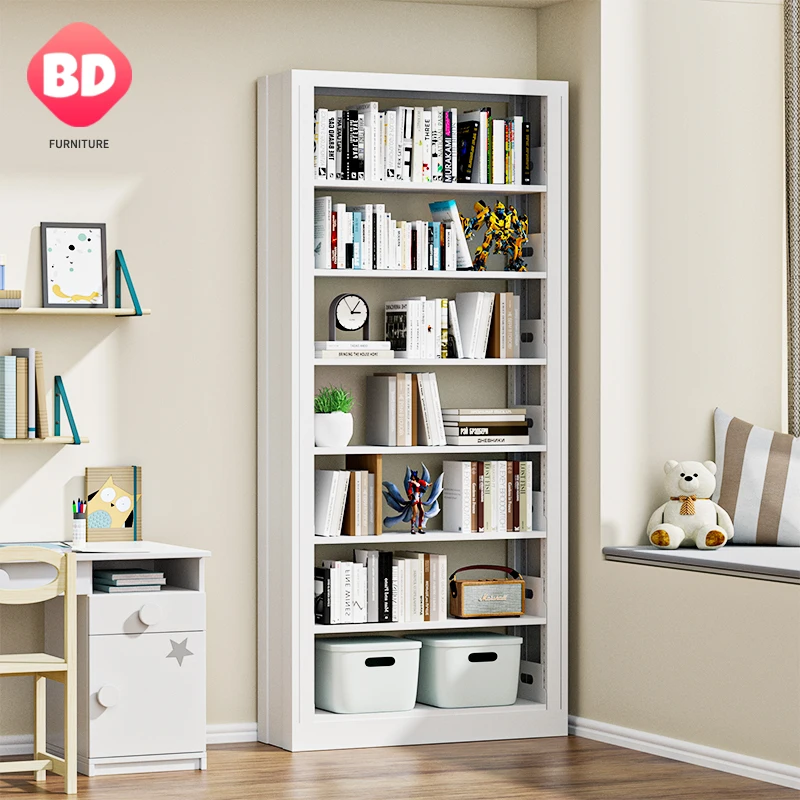 Metal Cheap Bookshelf for Children Classroom Student, Black double sided New Design Metal Bookshelf For School Library