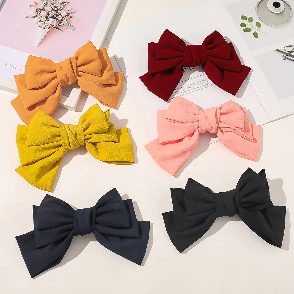 
custom Latest Korean Style Big Bow Hair Clips Fashion Chiffon Butterfly Hair Barrettes For Girls 