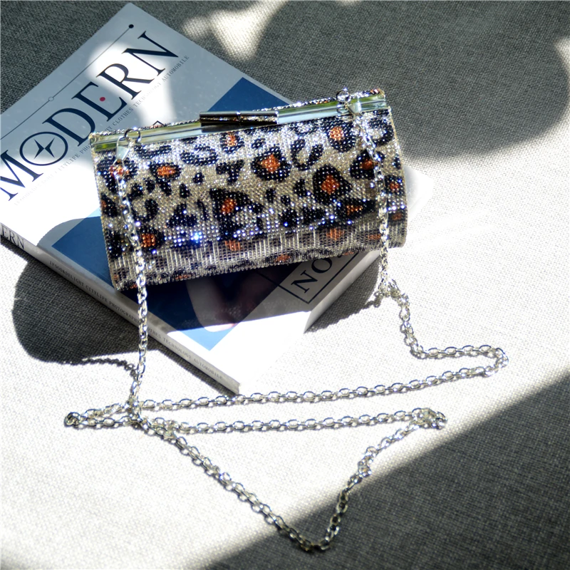  Ladies Rhinestones Evening Purse New Trendy Design Bling Crystal Round Leopard Print Clutch Women