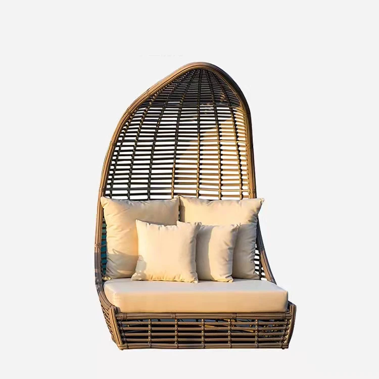 Patio beach thick rattan material pyamidal cocoon shaped chair outdoor wicker daybed outdoor beach lounge chairs