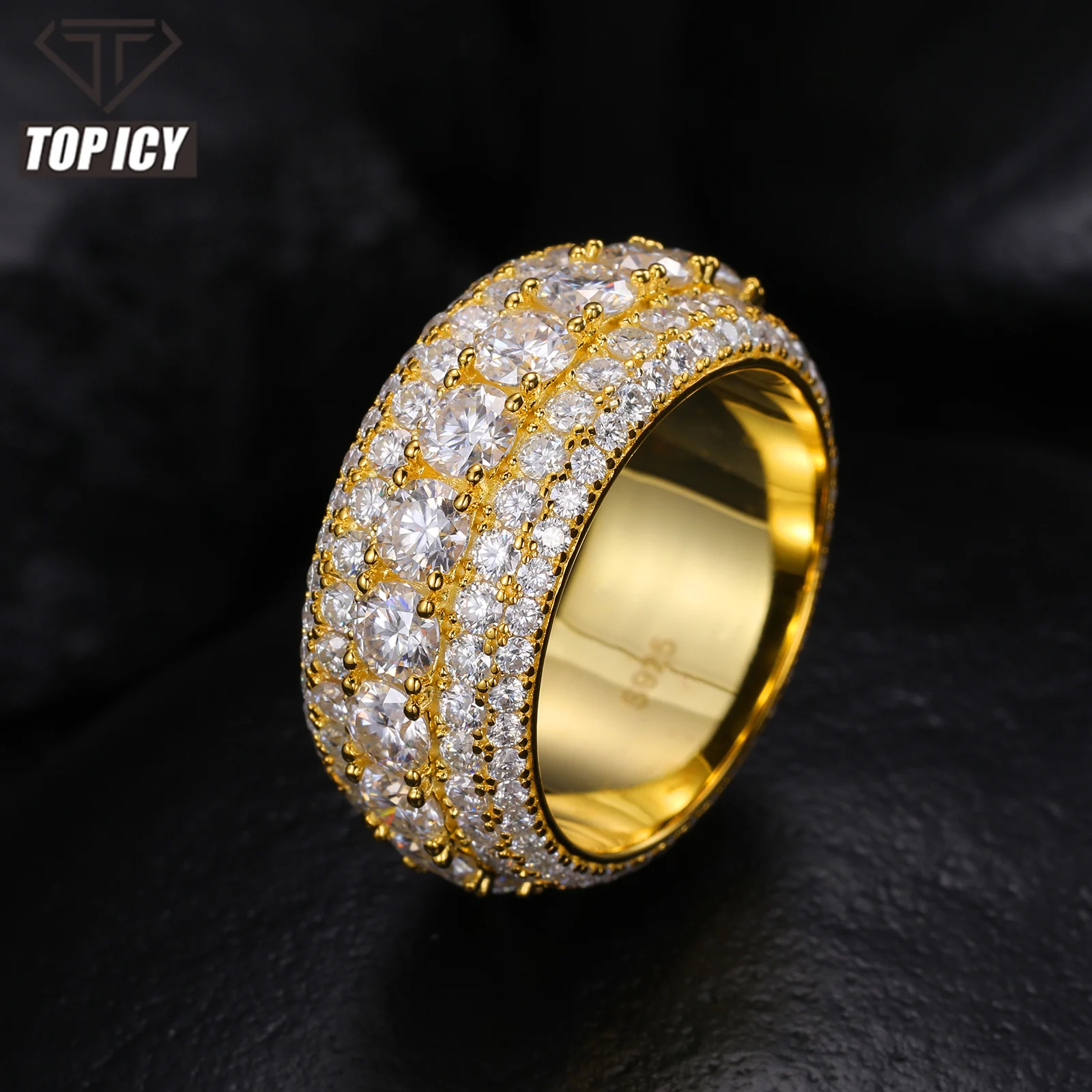 Luxury 5 Rows Moissanite Ring Pass Diamond Tester 925 Sterling Silver Shiny Fashion Jewelry Rings Moissanite Ring Men