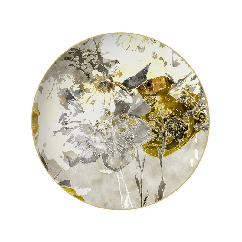 European Floral Style Bone China Tableware for Wedding Table Decoration Colorful Oil Painting Retro Design Ceramic Charger Plate