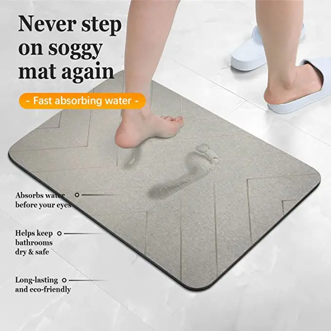 Anti-bacterial and Anti-mildew Quick Drying Diatomaceous  Stone Bath Mat Absorbent and Anti-slip Engraved Diatomite Bath Mat Cus