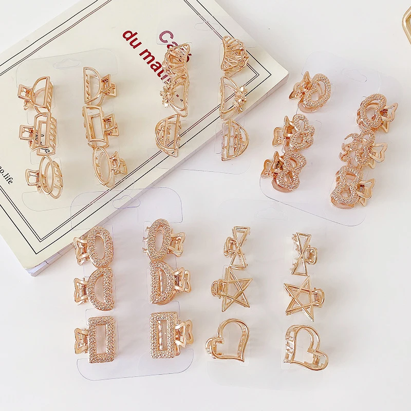 MIO 6 Pack Set Small Metal Mini Jaw hair claw clip set Gold Round Rose gold Hair Clamps Claw Clips metal hair claw clips gold