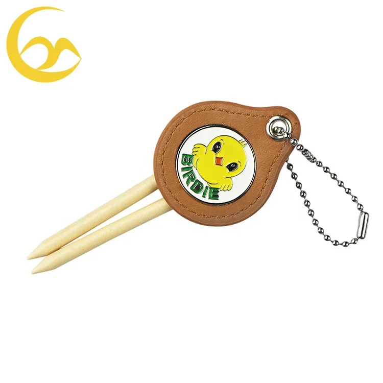 Factory Direct Leather Golf Tee Holder with Ball Markers And Tee Holder Golf Custom Logo Hook To Golf Bag Tag