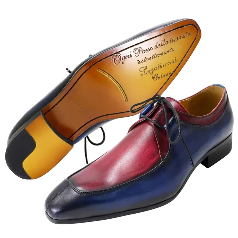 F87-33 High Quality Dress Shoes Oxford Retro Blue-Red Color-block Genuine Cowhide Leather Shoes Business Office Shoes For Men