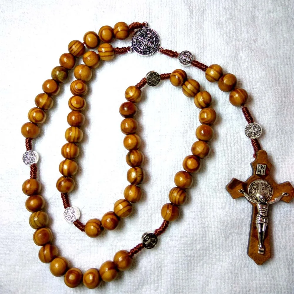 PUSHI wholesale religious gifts catolicos rosary necklace handmade catholic cross jesus wooden beads necklace