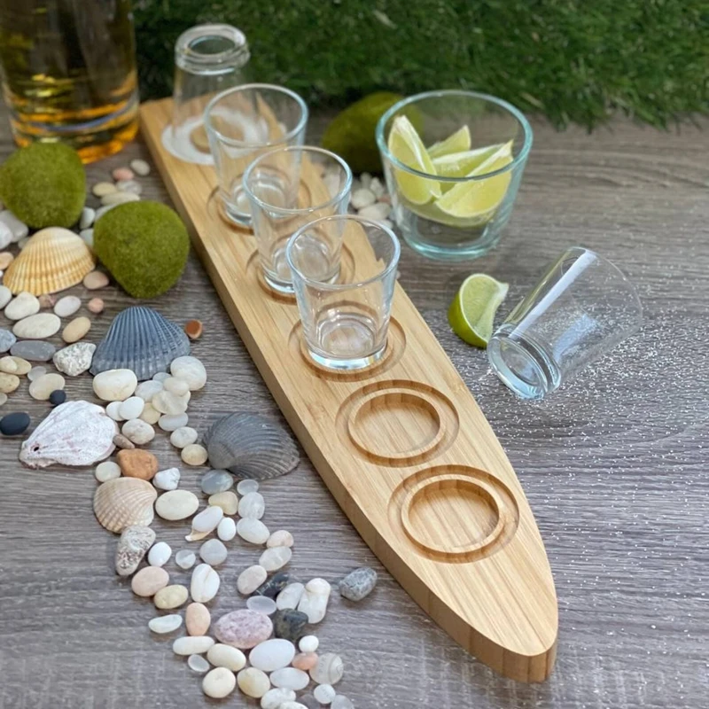 bar beer wine liquor sampler display handmade wooden tequila shots glass tasting holder serving flight trays board with salt rim