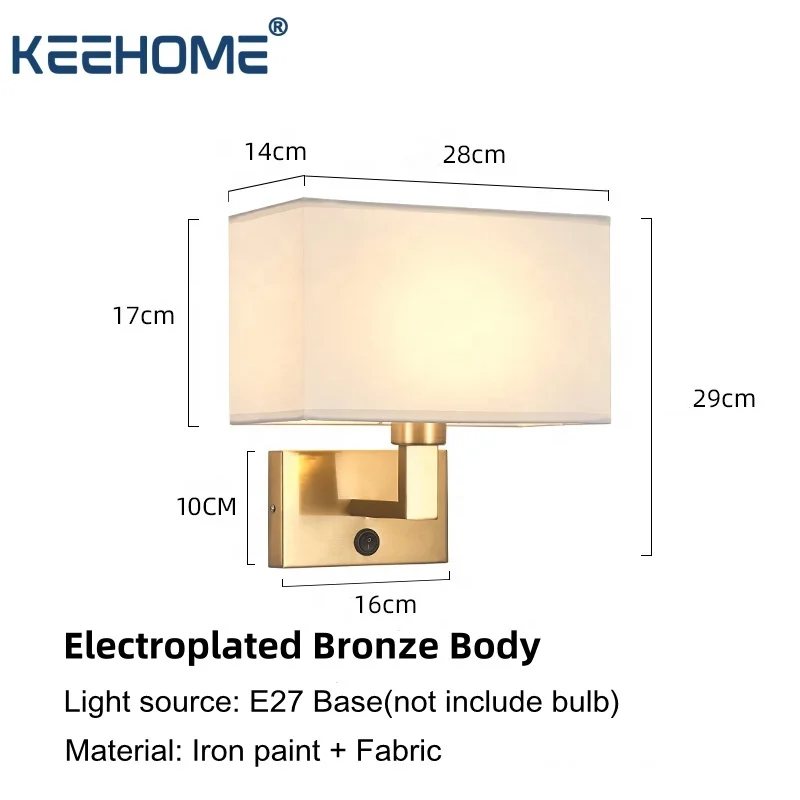 Modern Fabric Wall Lamp Fixture LED Bedroom Bedside Decorative Wall Lamps E26 Socket Hotel Reading Lamps