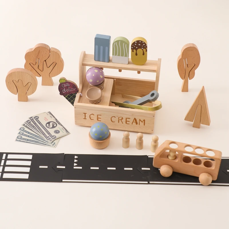 Latest Wooden Ice Cream  Set Preschool Pretend Play Toys for Kids Education Toys