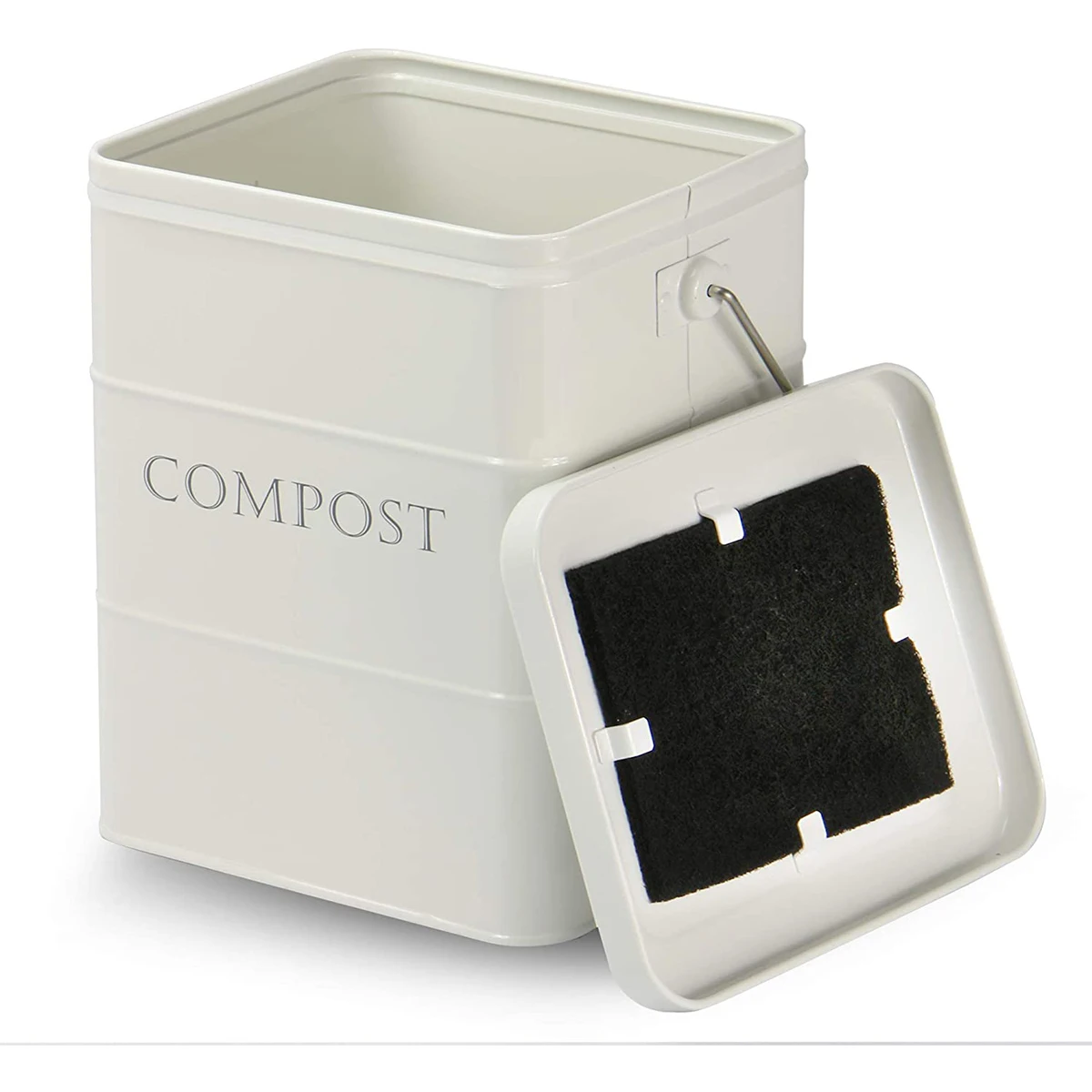 White Compost Pail Metal Kitchen Compost Bin for Kitchen Counter top Zero Waste Recycling Includes Charcoal Filter with Lid