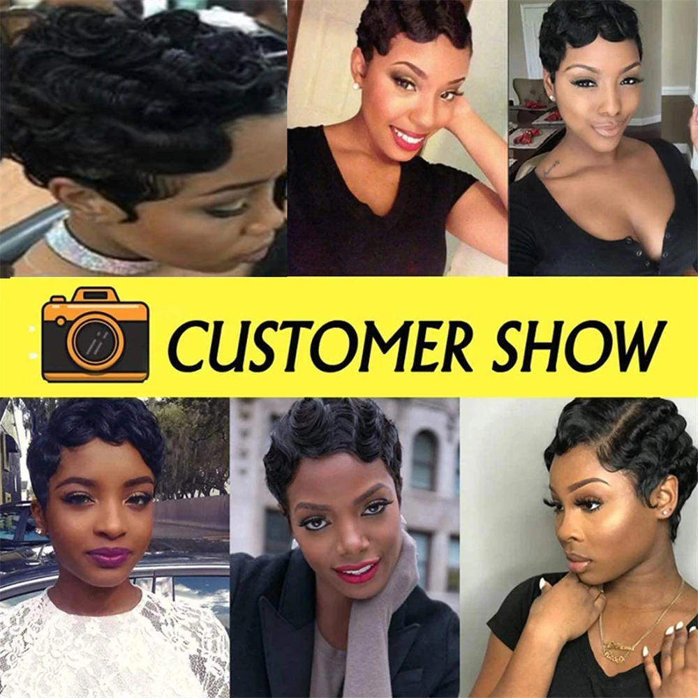 GS Hair Short Lace Human Hair Wigs For Women , Brazilian Finger Wave Wig Remy Human Hair Pixie Cut Lace Wigs