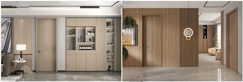 Design Custom PVC Film Leather Wood Single Door Modern Family Hotel House Interior Room WPC Wooden Swing Door