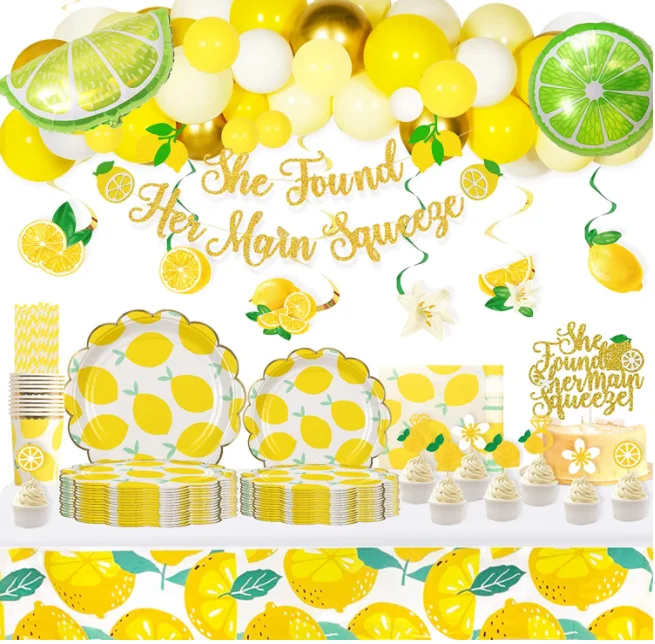 Lemon Homo Mrs&Mrs Party Supplies Hanging Swirls Flags Disposable Tableware Tablecloth Plates Napkins Cups Cake Toppers Balloons
