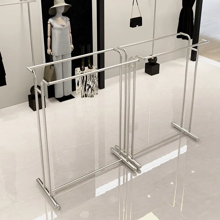 Cloth Shop Powder Coating Iron Black Hanger Shelf Boutique Garment Clothes Display Stand Rack