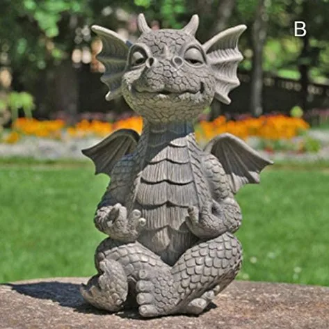 New 3D Small Dinosaur Garden Dragon Meditation Fairy Statue Solar Powered LED Lights Resin Table Lamps Garden Decoration