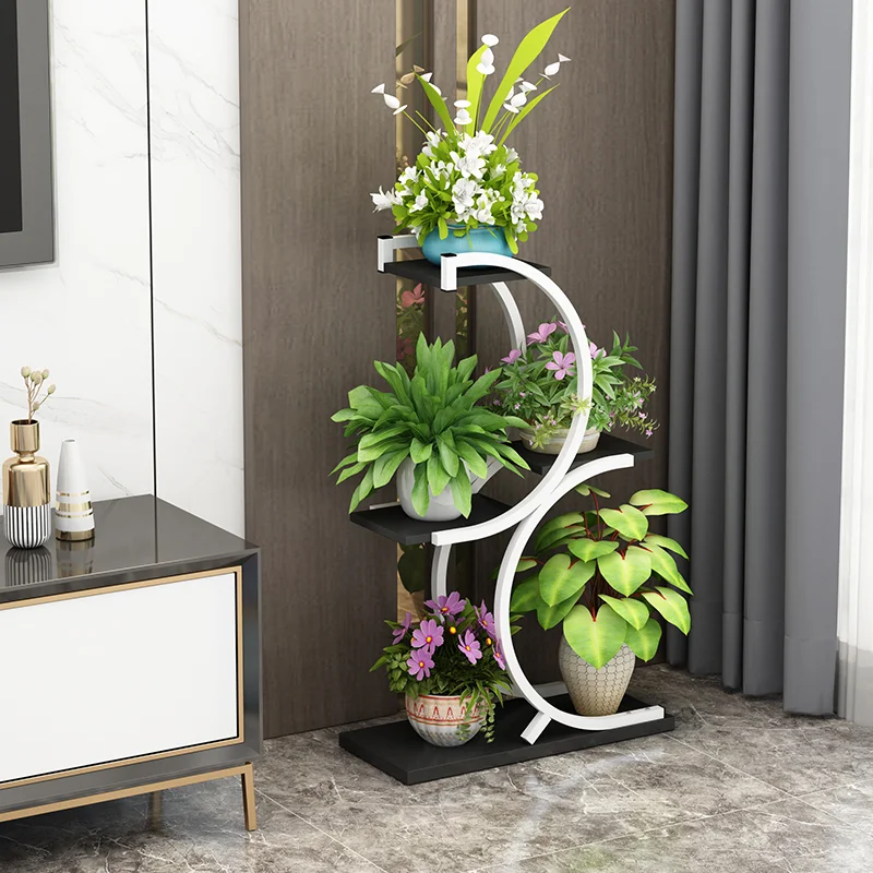 Wholesale hot sale assembled metal shelves steel wooden floor plant racks flower stands