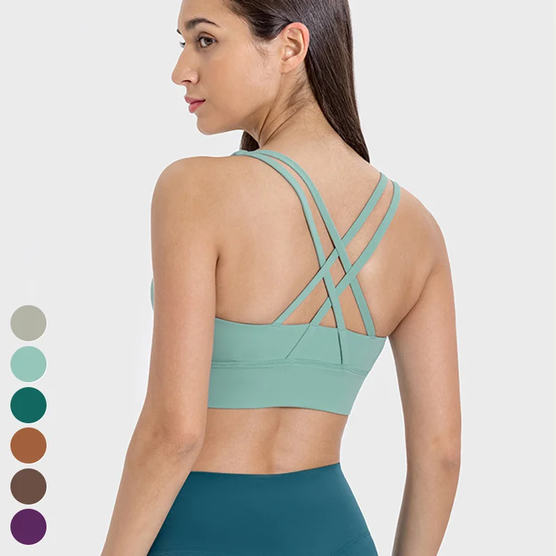 Sexy Breathable Sports Bra High Impact Shockproof Sportswear Crossover Back Workout Bras Fitness Yoga Top Sports Bra For Women