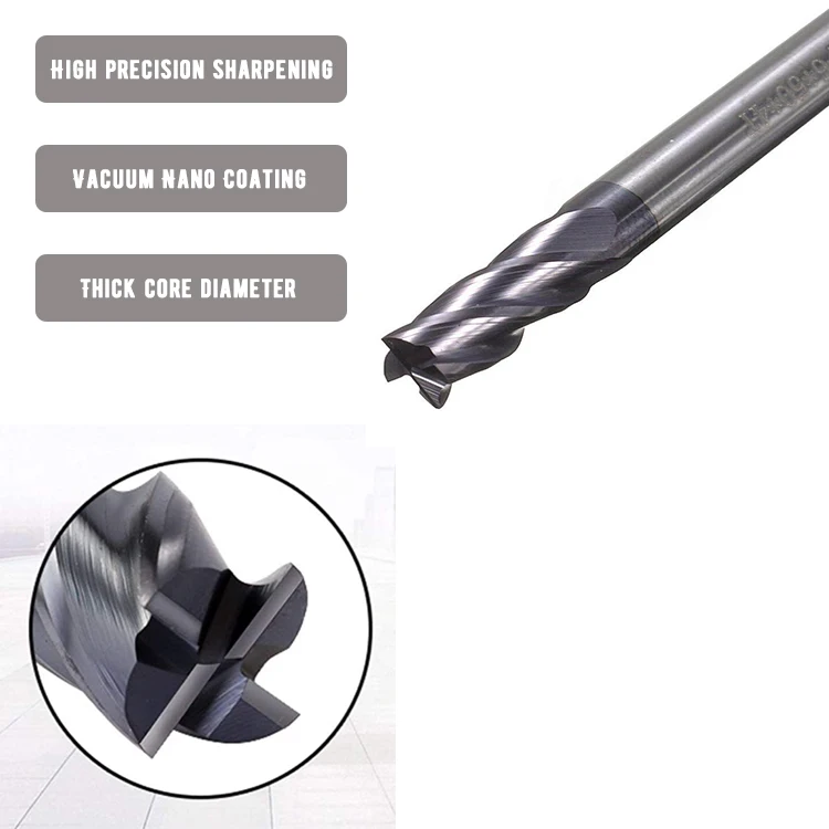 4 Flute HRC50 High Quality Solid Carbide Customized Tool Face Milling Cutter Square Endmill CNC Machine Tools Extended Handle