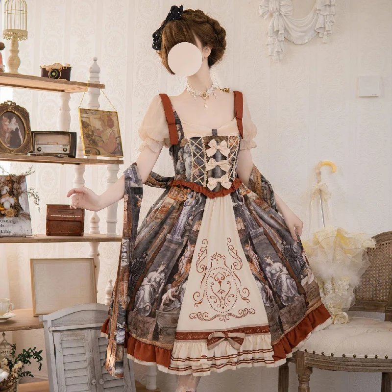 Girls lolita dresses Oil painting print OP lolita cosplay vintage dress fashion elegant lolita dress women