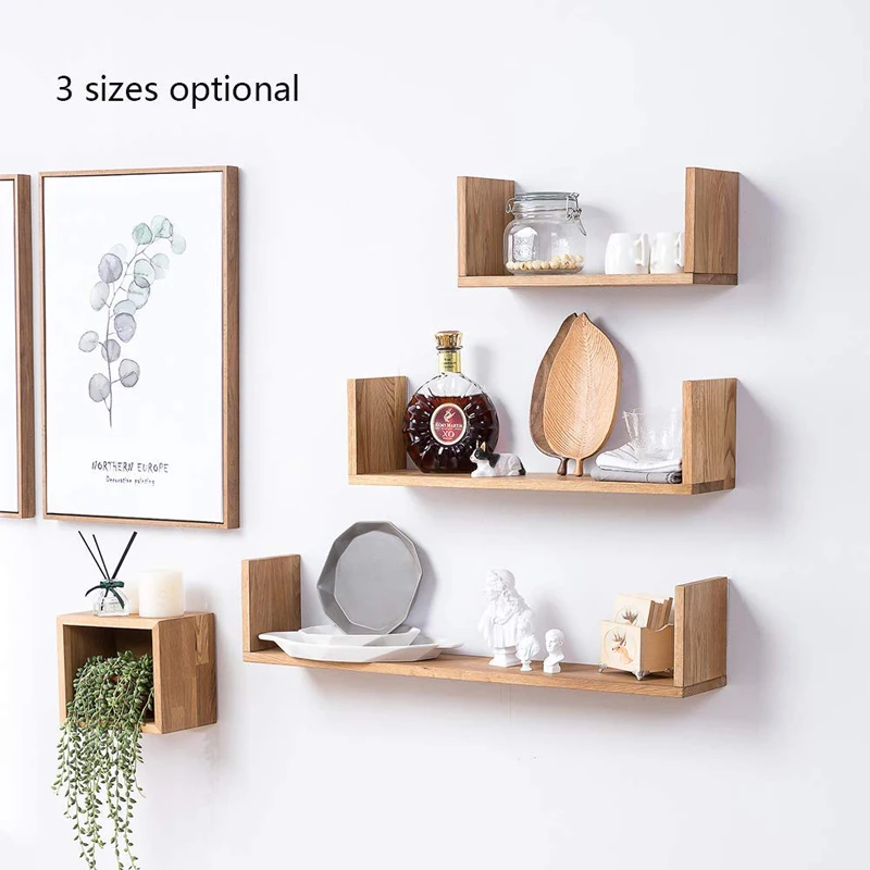 New design wooden floating U shaped wall shelves photo frame display wall mount shelf for living room