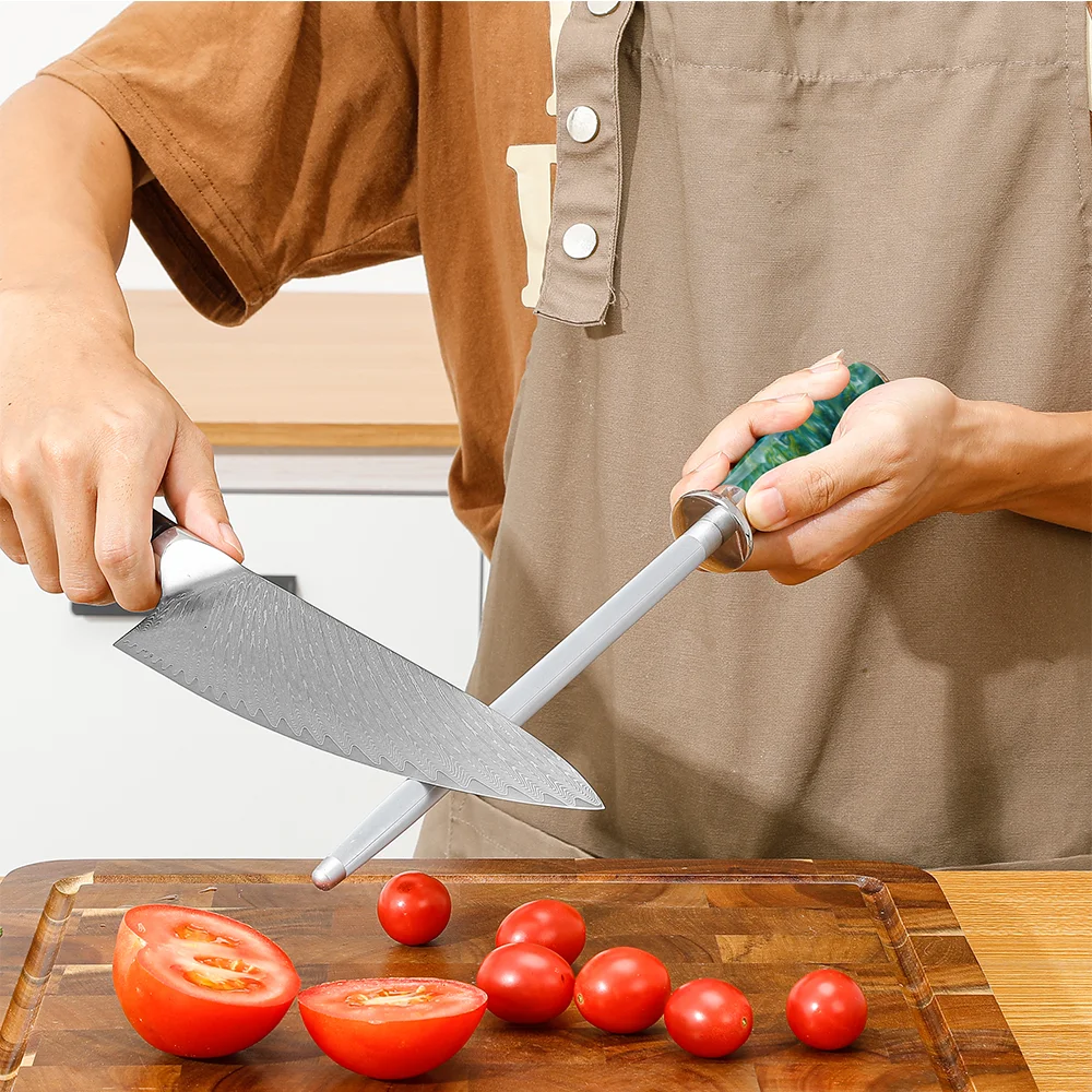 Professional 9 Inch High Carbon  Green Resin Handle  Steel Knife Sharpening Bar