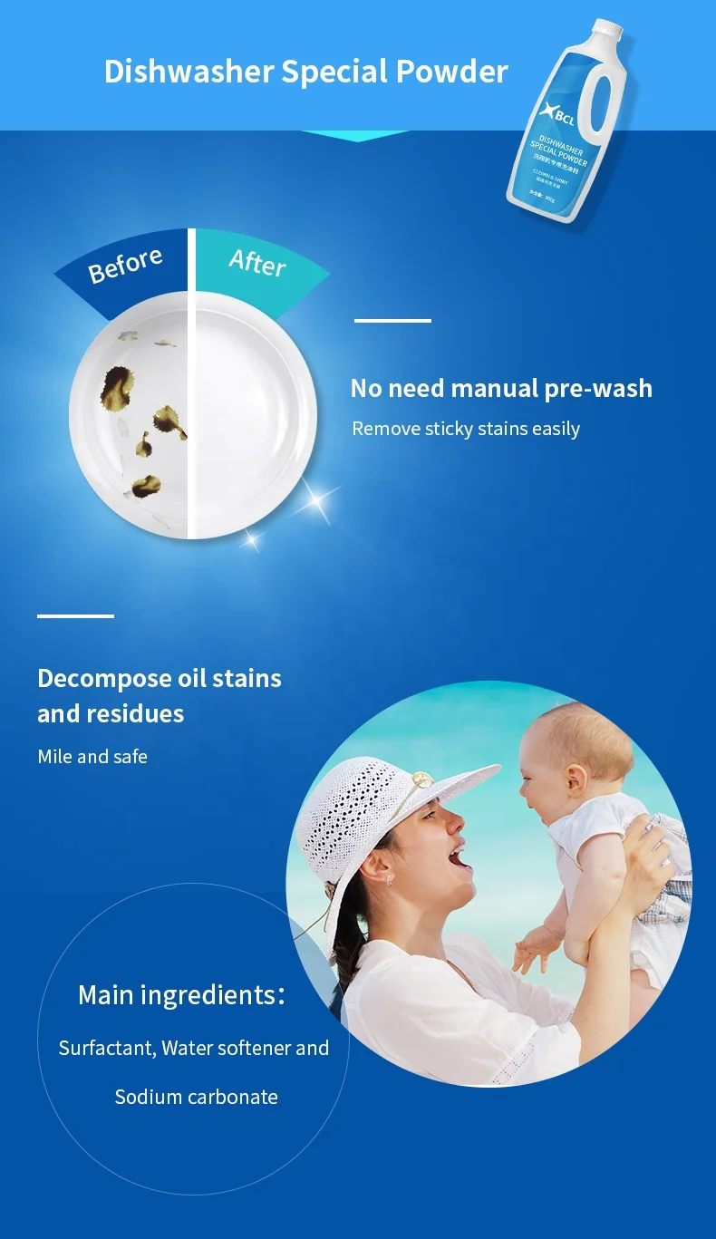 Factory price household dishwashing detergent 900g Dishwasher Powder, 1kg Dishwasher Salt, 750ml Dishwasher rinse aid