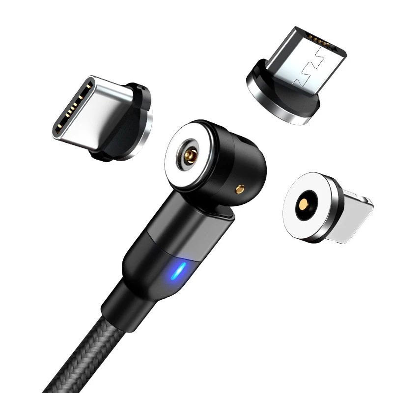 3A Fast Magnetic Charger 3 In 1 Fast Charging Cable L Shape & Straight 540 Degree Rotating Usb Data Cable