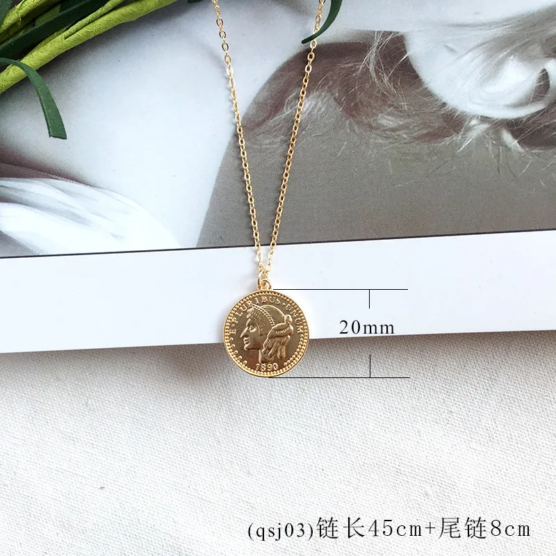 Fashion Roman figures round coin charm necklace for women gifts ancient COINS gold color chain necklace jewelry