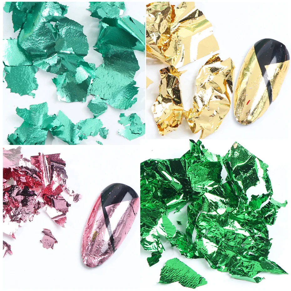 12pcs/box aluminum Irregular mattelic colorful iridescent nail foil flakes