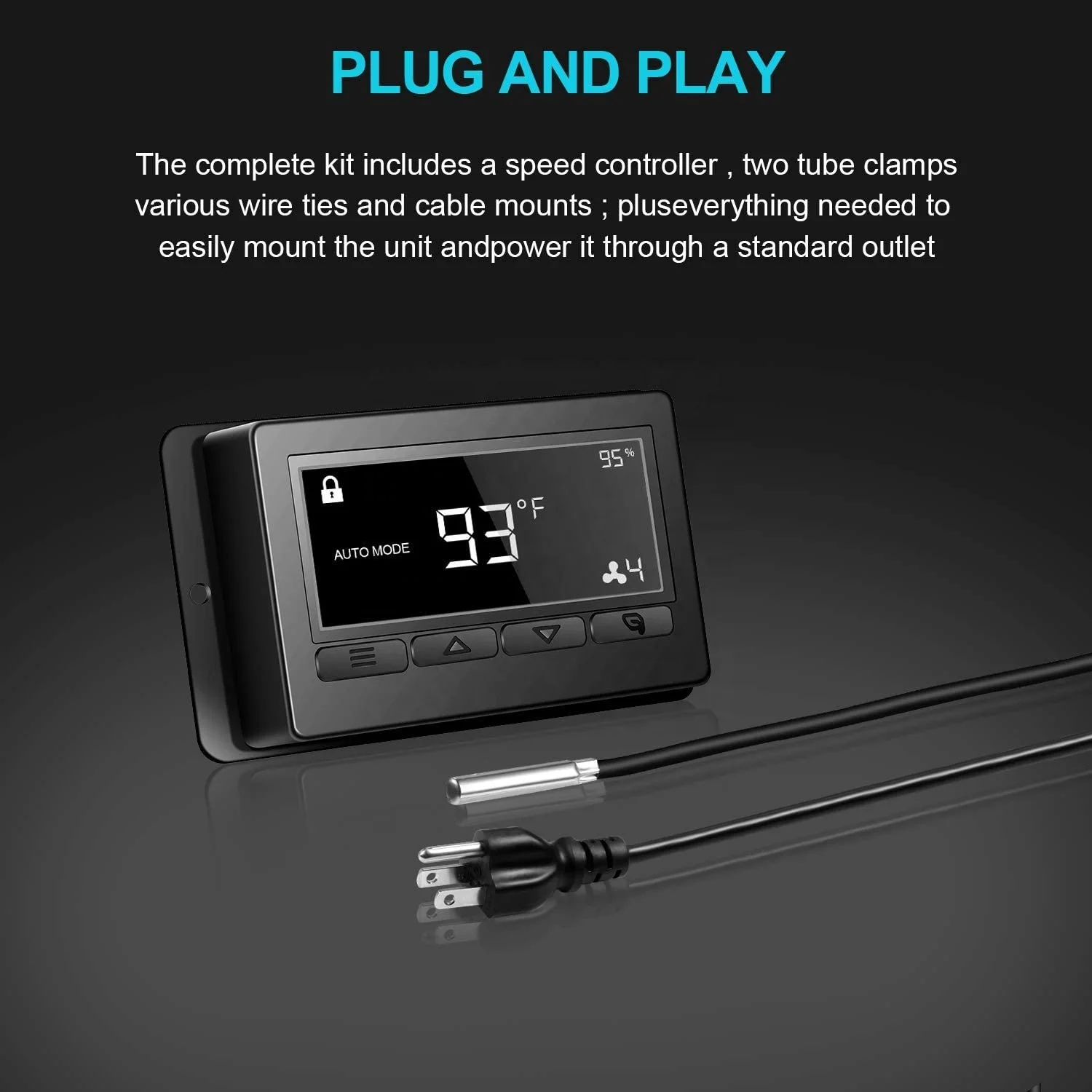 Quiet 8 inch Duct Fan with Temperature Humidity Controller - Ventilation Exhaust Fan for Grow Tents, Hydroponics