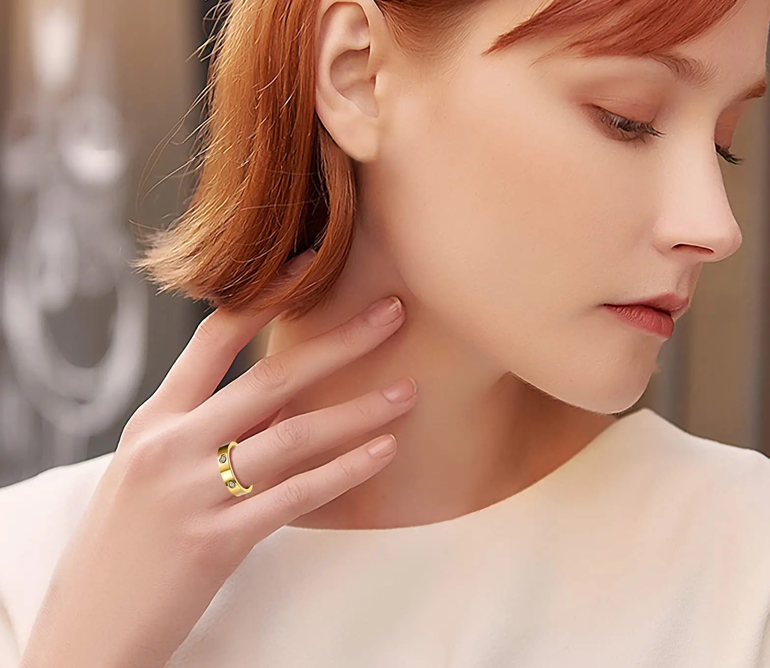 Wholesale Waterproof 18K Gold Plated Couple Zircon Love 316l Stainless Steel Ring