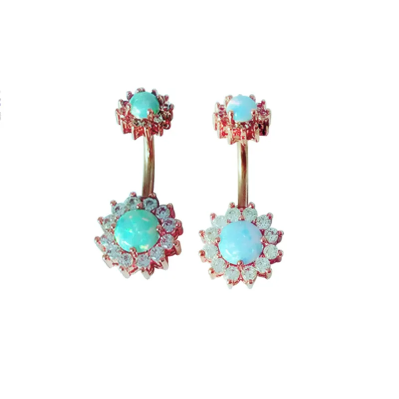 Fashion 316l stainless steel double studded opal navel belly piercing titanium piercing jewelry wholesale