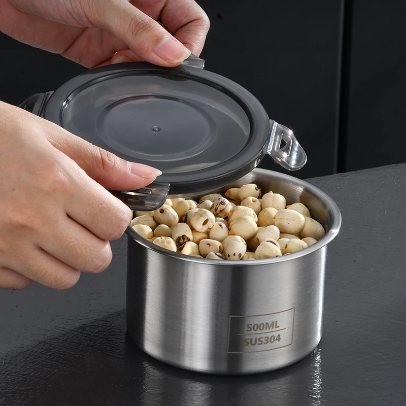 3 PCS round kitchen jars storage set airtight food storage box organizer freezer stainless steel container for restaurants