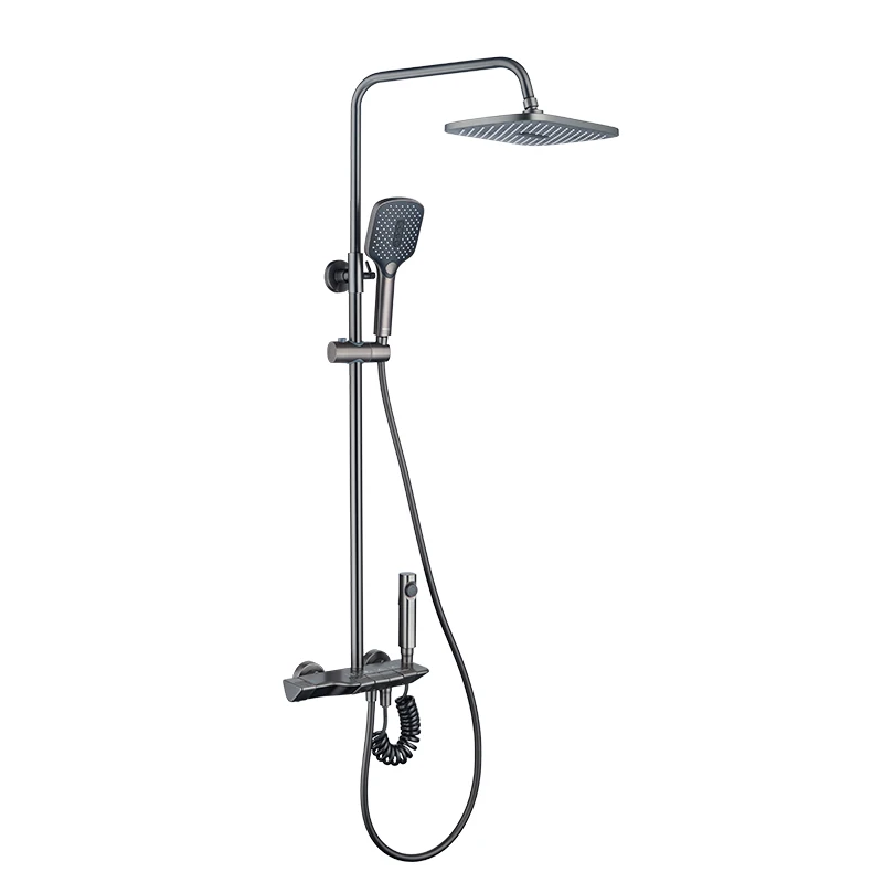 KINGLIONS Customization New Luxury Gun Grey  Product Fashion High Quality Bath Piano Key Brass Shower Set