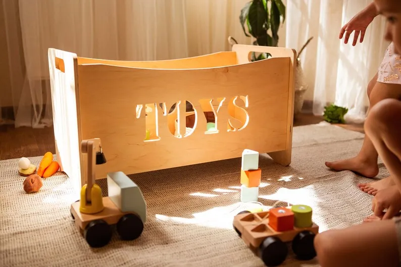 202407 Montessori furniture, Toys organizer, Boxes for toys Storage basket  baby nurseryWooden toy box for toddler playroo