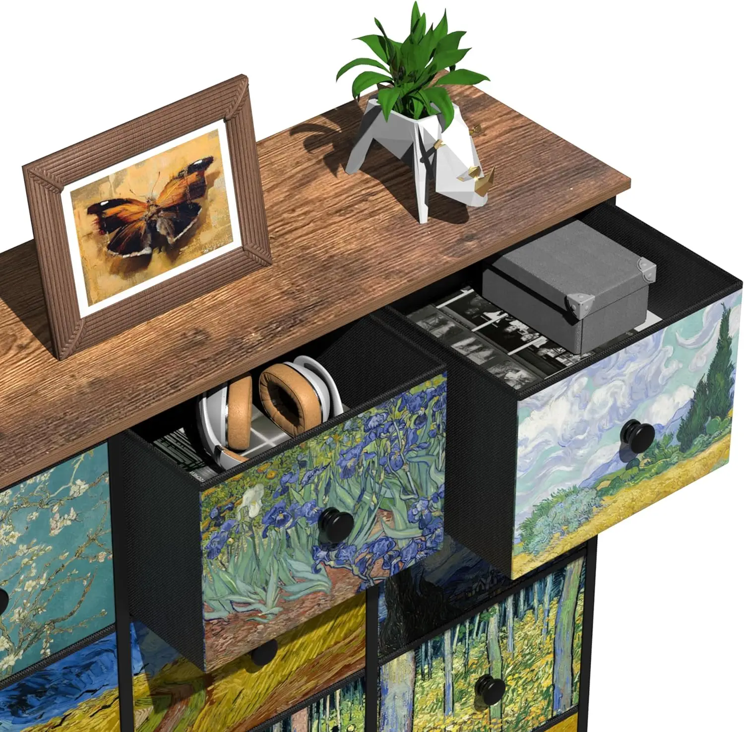 Dresser for Bedroom with 12 Drawers Dressers & Chests of Drawers Tall Fabric Storage Cabinet with Metal Frame