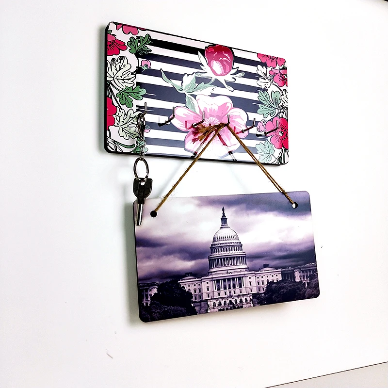  new product Factory price MDF Creative Sublimation key holder cloths hooks blank wooden plate wall hook for custom