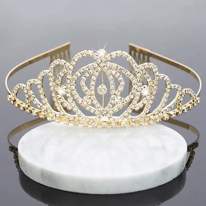 Wholesale Korean version of rhinestone hair band children princess crown birthday cake decoration gold crown tiara with comb