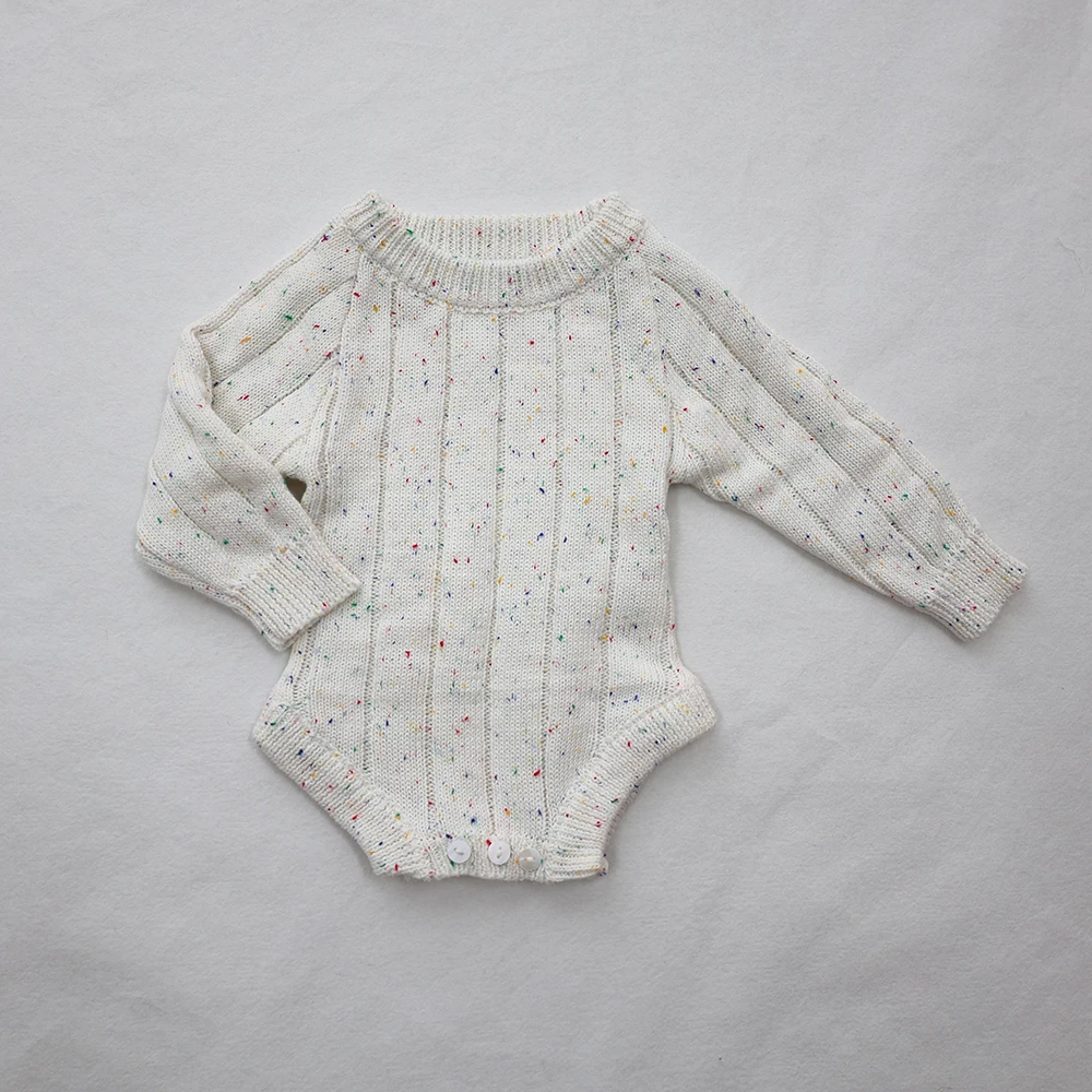Autumn Newborn Infant One Piece Baby Girl Boy Solid Knit Sweater Romper Bodysuit With Button