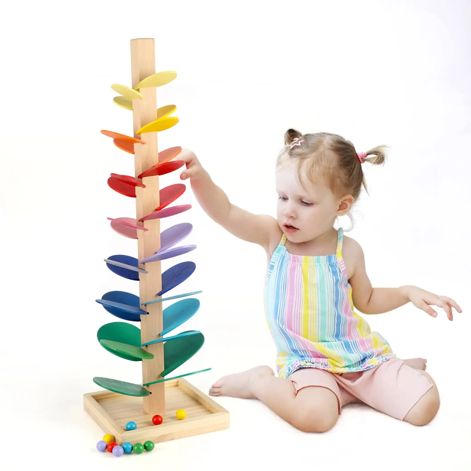 Wooden Rainbow Music Tree kit with Marble Ball Run Track Game Intelligence Wooden Baby Montessori Educational Toy for kids