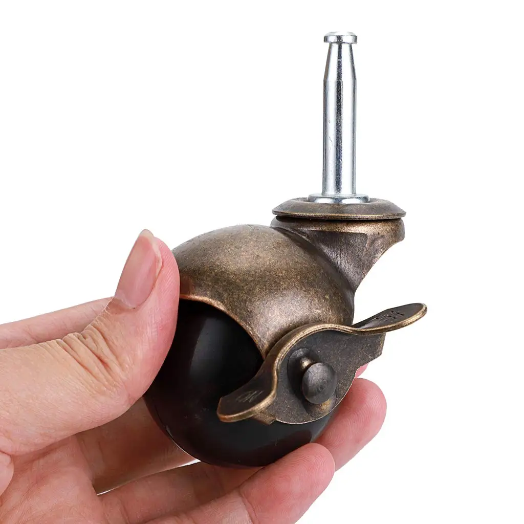 1.5 Inch 2 Inch Antique Gold Finish Casters Wheel Grip Neck Stem Small Polypropylene Ball Casters