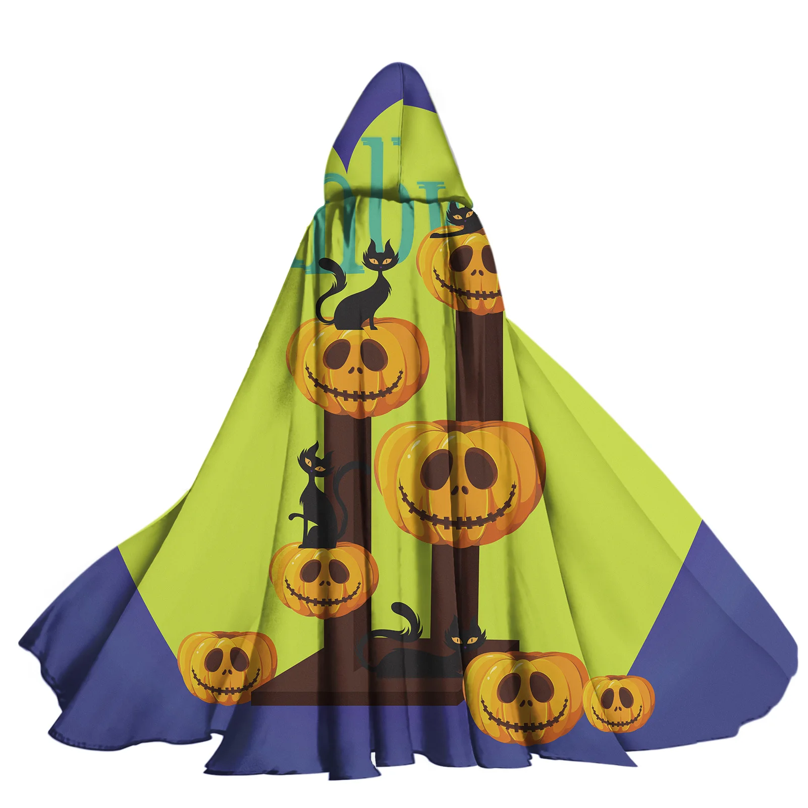 High Quality Halloween Pumpkins Pattern Light Green Cosplay Hooded Halloween Cloak Party Adults Cloak Women And Men