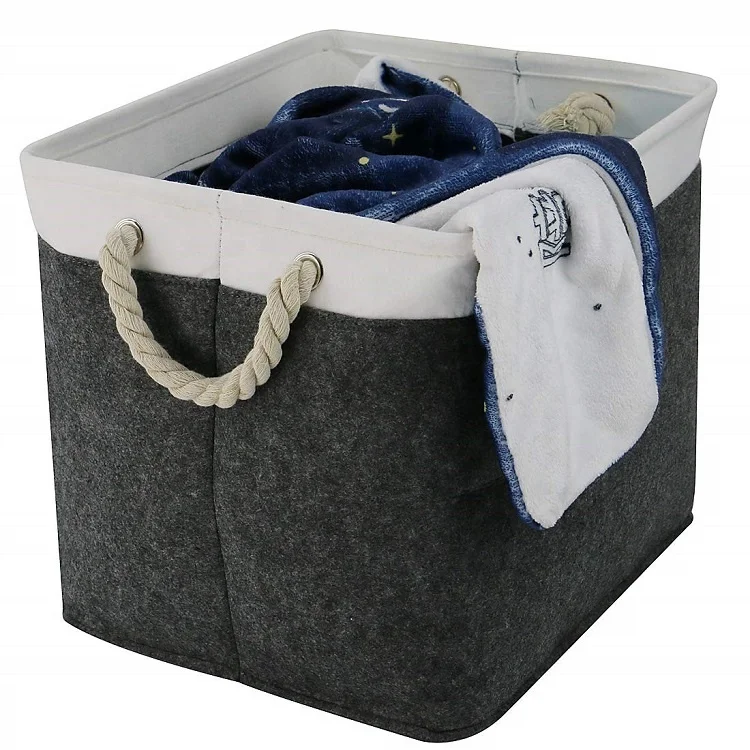 Foldable felt toy storage basket stair basket with handles